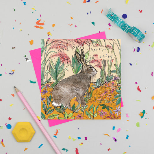 Happy Birthday Hare Hand Drawn Blank Greeting Card