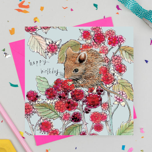 Happy Birthday Mouse Hand Drawn Art Blank Greeting Card