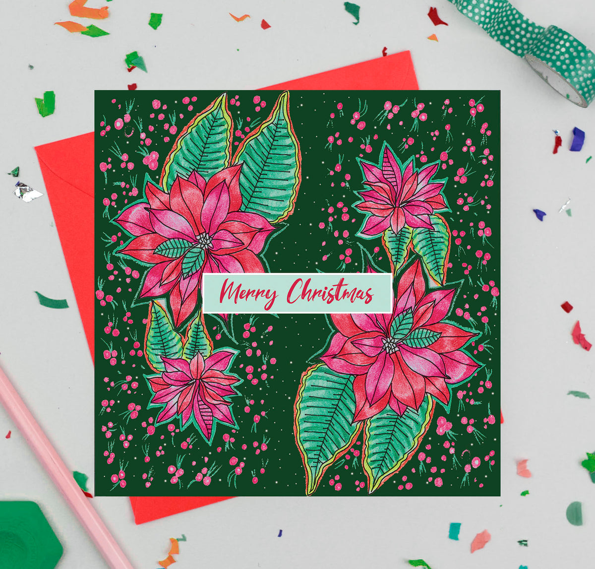 Floral Hand Drawn Mixed Pack Of 12 Blank Christmas Cards