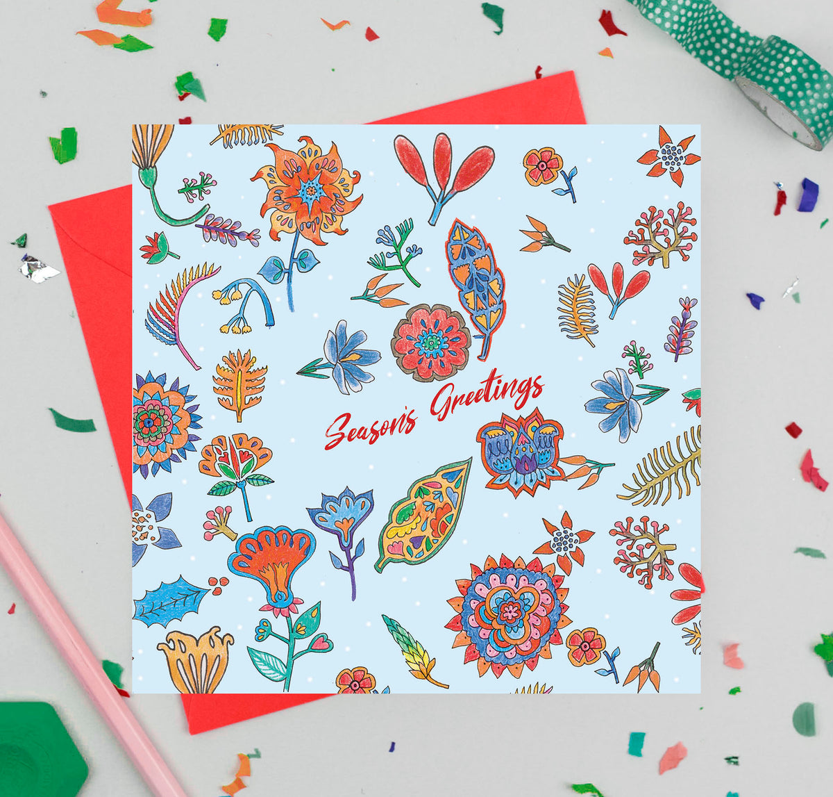Floral Hand Drawn Mixed Pack Of 12 Blank Christmas Cards