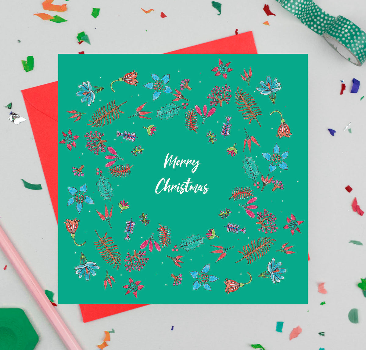 Floral Hand Drawn Mixed Pack Of 12 Blank Christmas Cards