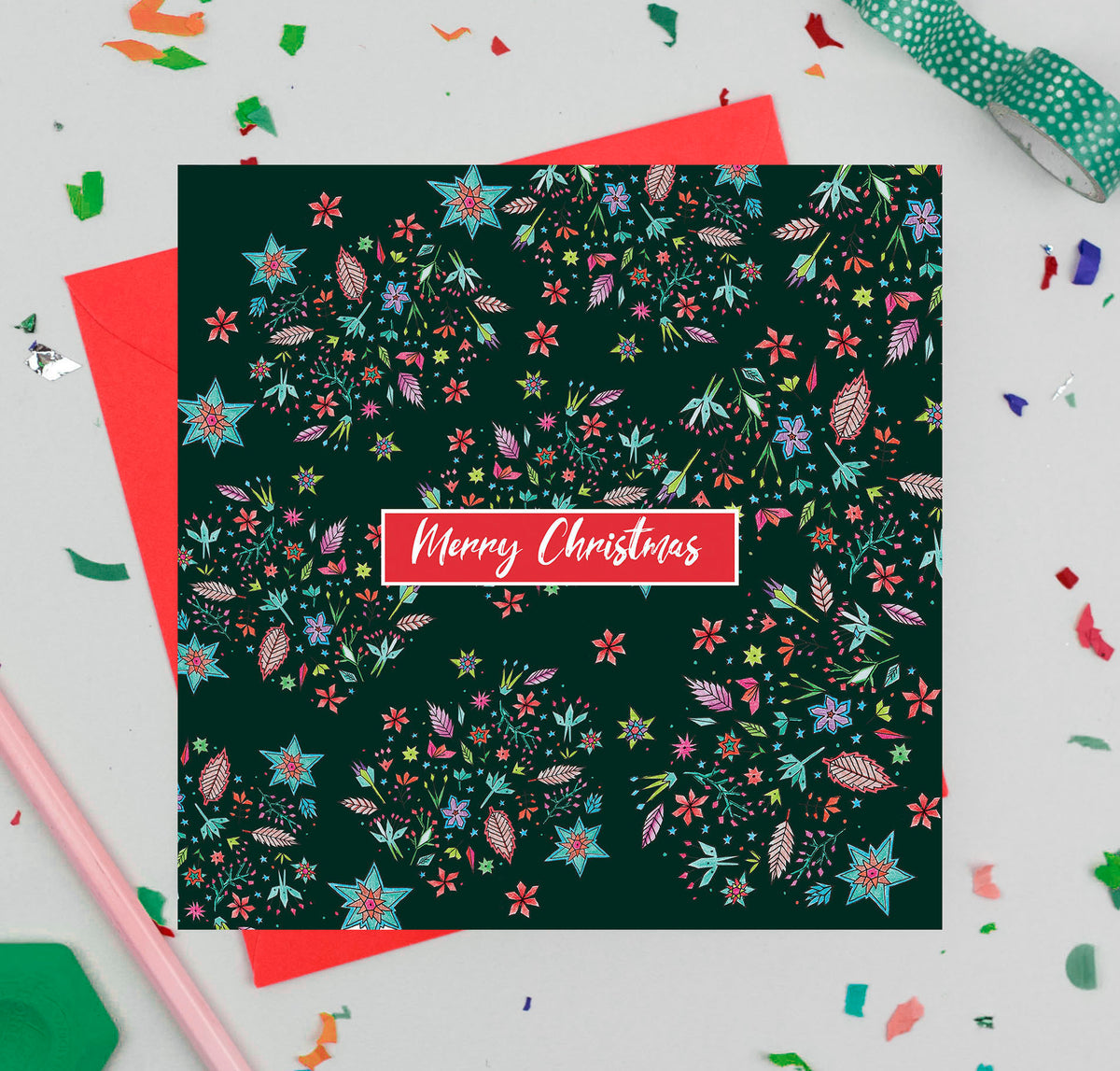 Floral Hand Drawn Mixed Pack Of 12 Blank Christmas Cards