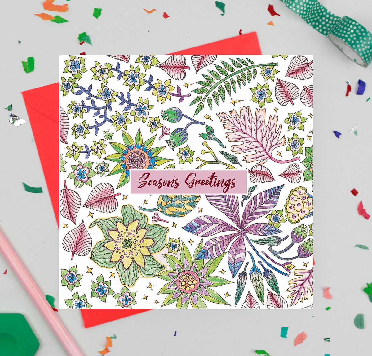 Floral Hand Drawn Mixed Pack Of 12 Blank Christmas Cards