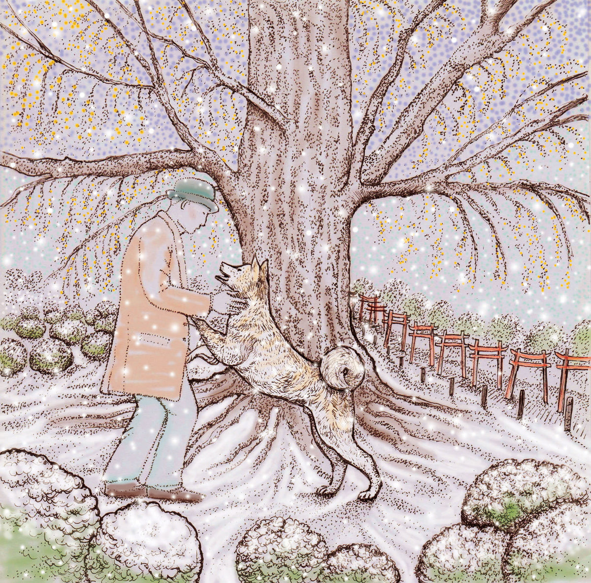 Hachiko The Akita Japan Dog Hand Drawn Blank Greeting Card