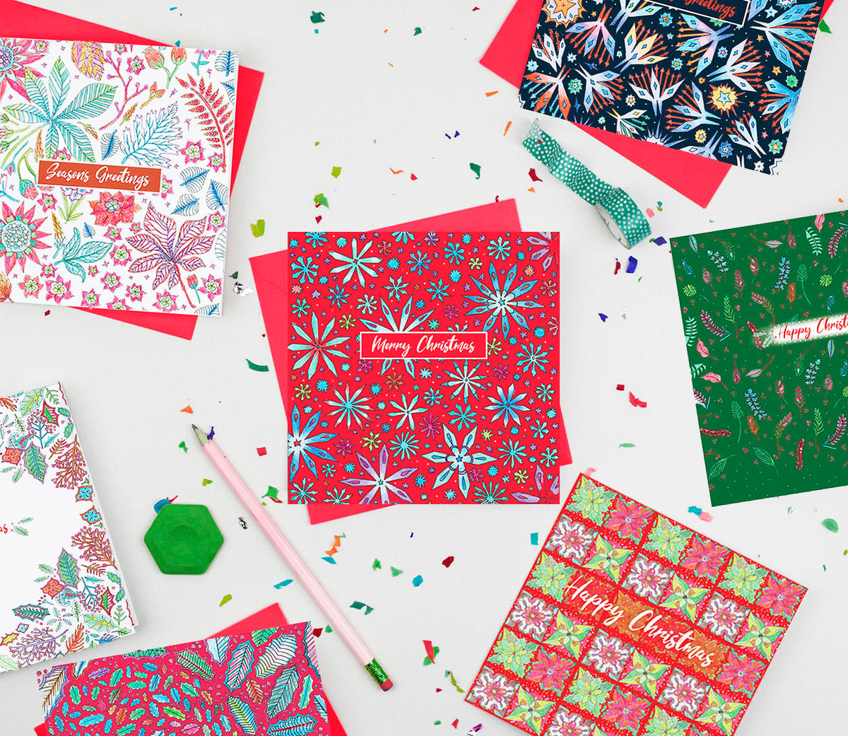 Blossom Hand Drawn Mixed Pack Of 12 Blank Christmas Cards