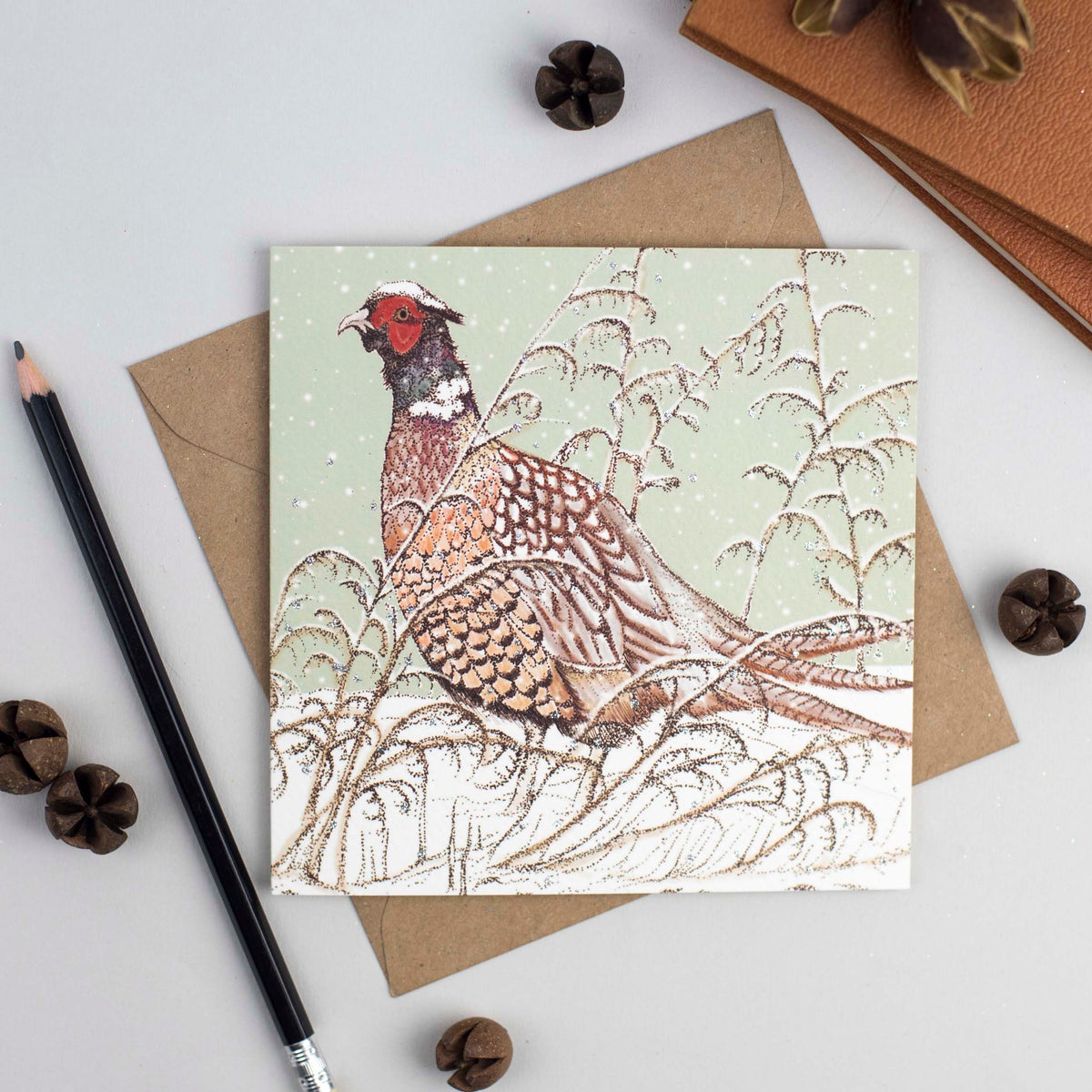 Pheasant Hand Drawn Art Christmas Blank Bird Greeting Card