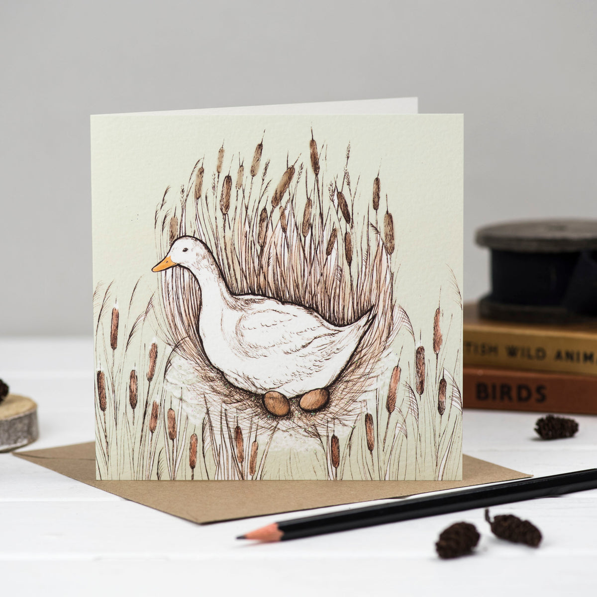 Nesting Duck Hand Drawn Art Blank Bird Farm Greeting Card