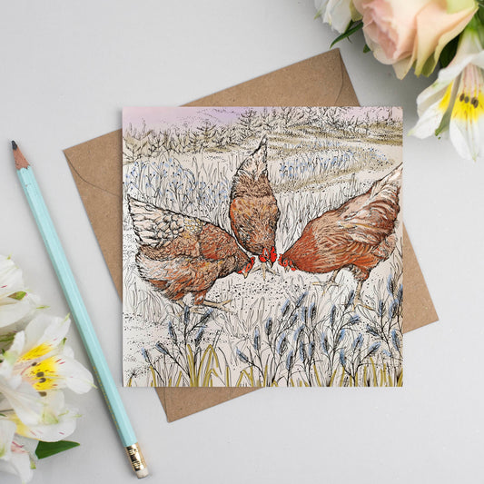 Chickens Hand Drawn Hens Art Blank Farm Greeting Card