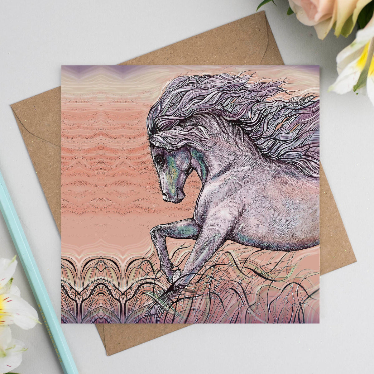 Horse Hand Drawn Art Blank Animal Greeting Card