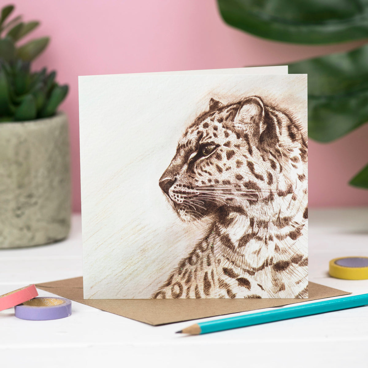 Leopard Hand Drawn Art Blank Zoo Safari Greeting Card