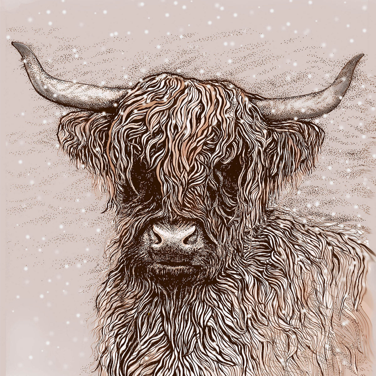 Highland Cow Hand Drawn Art Blank Animal Greeting Card
