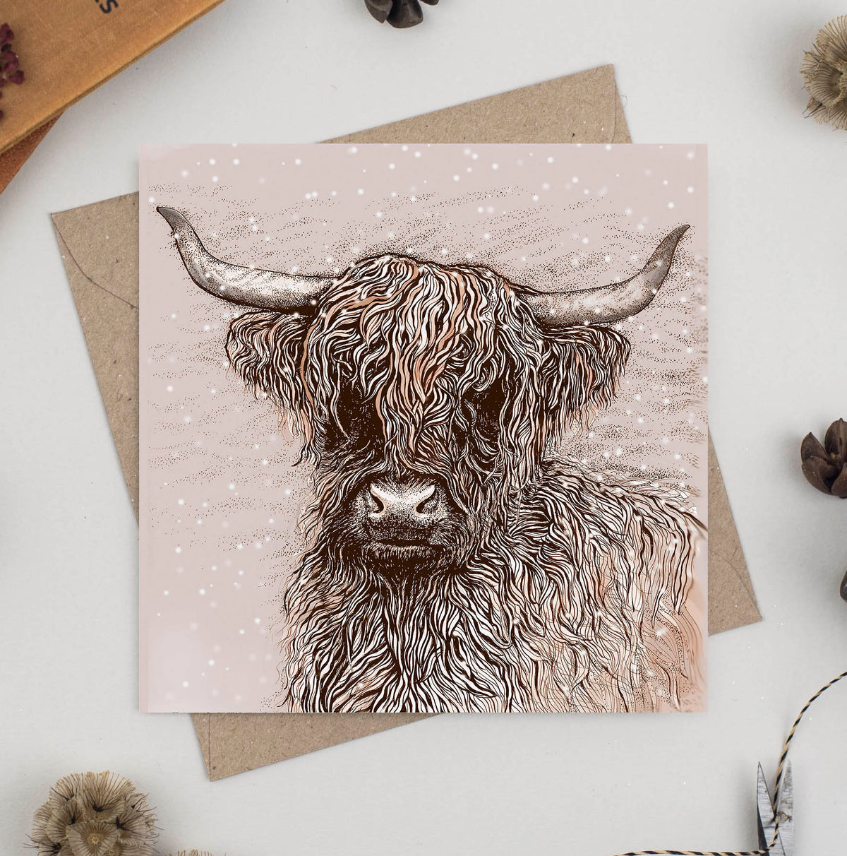 Highland Cow Hand Drawn Art Blank Animal Greeting Card