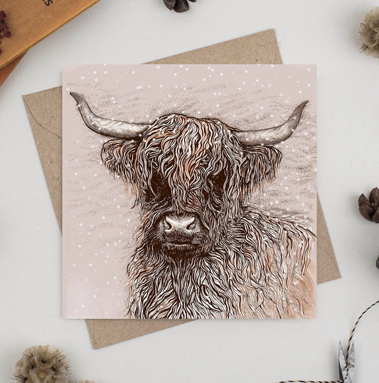 Highland Cow Hand Drawn Art Blank Animal Greeting Card