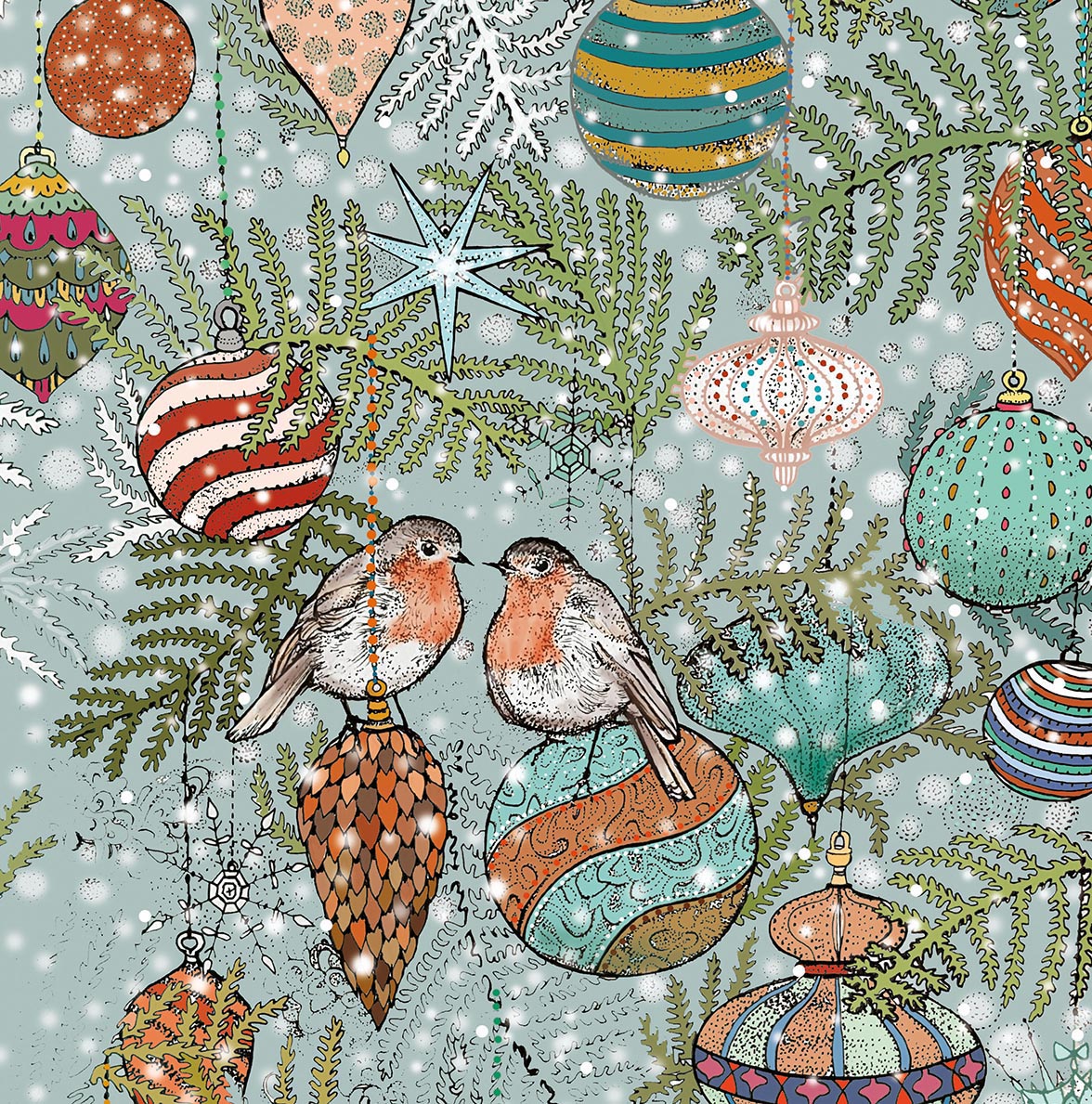 Robin Baubles Couples Hand Drawn Art Blank Christmas Card