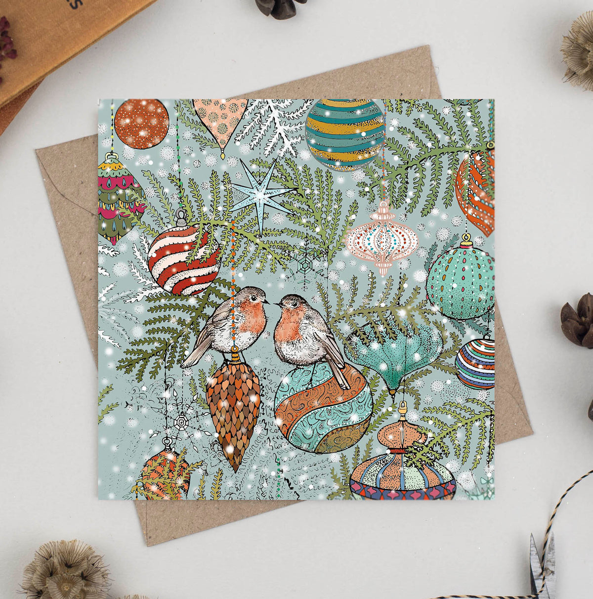 Robin Baubles Couples Hand Drawn Art Blank Christmas Card