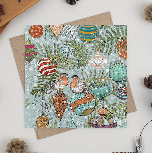 Robin Baubles Couples Hand Drawn Art Blank Christmas Card
