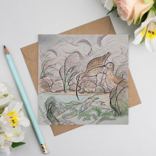 Curlews Hand Drawn Art Nature Bird Blank Greeting Card