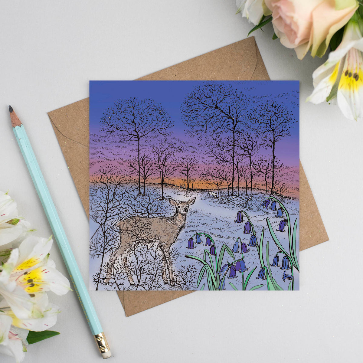 Bluebell Wood Hand Drawn Wildlife Art Blank Greeting Card