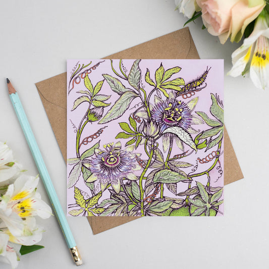 Passionflower Caterpillar Hand Drawn Art Blank Greeting Card