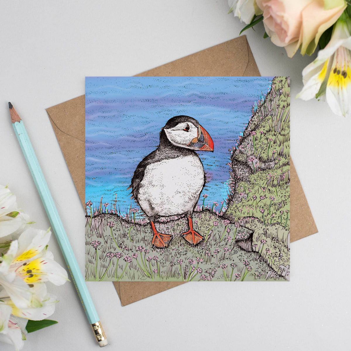 Puffin Hand Drawn Art Blank Bird Greeting Card