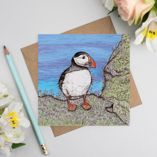Puffin Hand Drawn Art Blank Bird Greeting Card