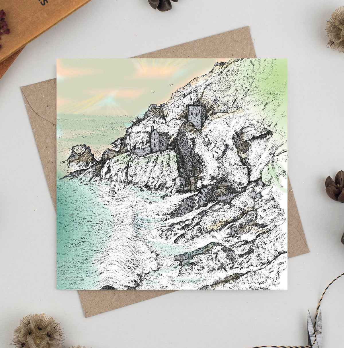 Mines Cornwall Seaside Coast Blank Art Greeting Card