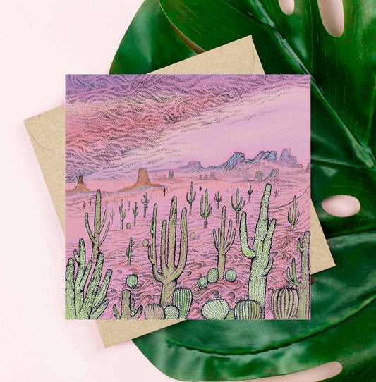 Desert Cacti Hand Drawn Art Blank Greeting Card