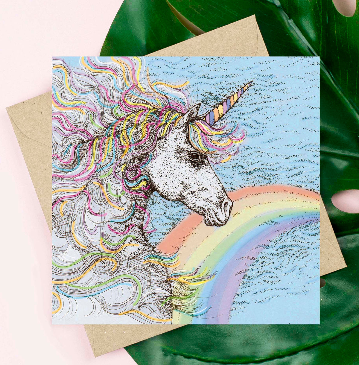 Unicorn Hand Drawn Art Blank Rainbow Greeting Card