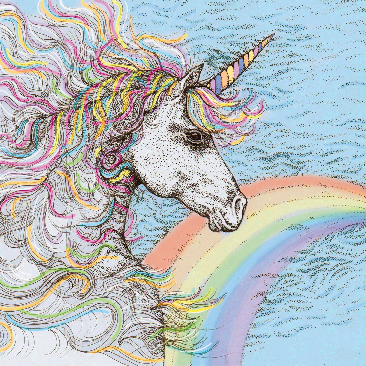 Unicorn Hand Drawn Art Blank Rainbow Greeting Card