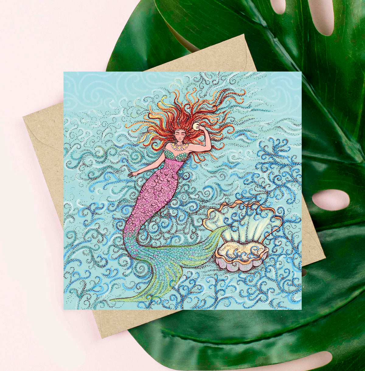 Mermaid Hand Drawn Art Blank Sea Ocean Greeting Card