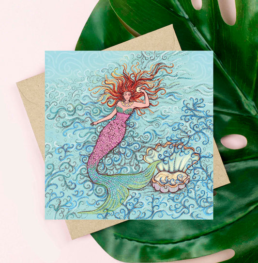 Mermaid Hand Drawn Art Blank Sea Ocean Greeting Card