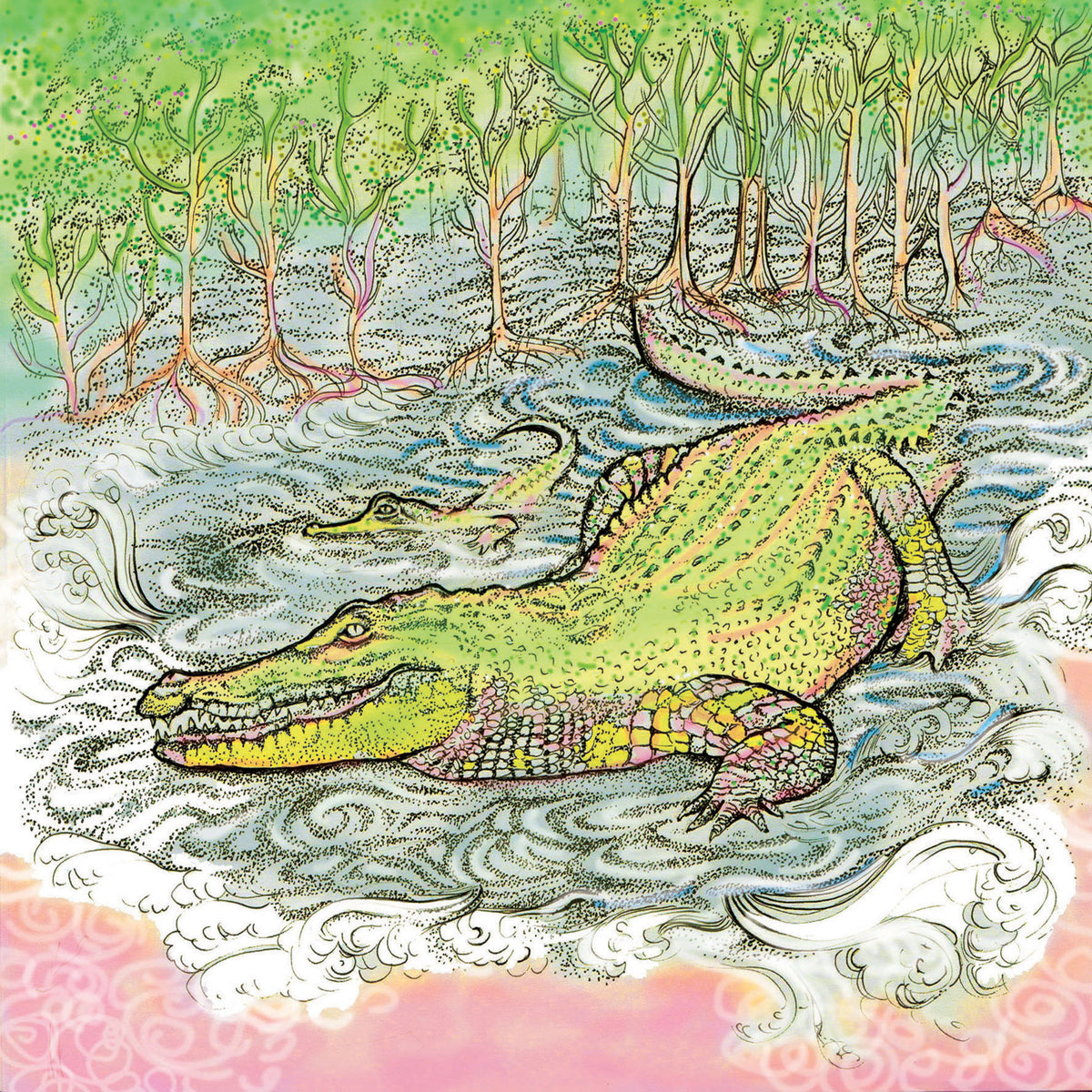 Crocodiles Hand Drawn Art Blank Wildlife Greeting Card