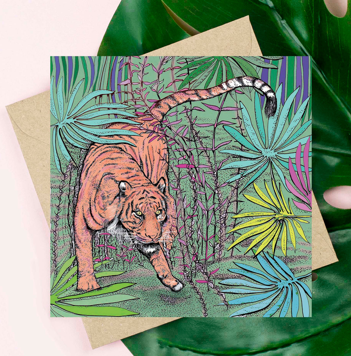 Hiding Tiger Hand Drawn Jungle Art Blank Greeting Card