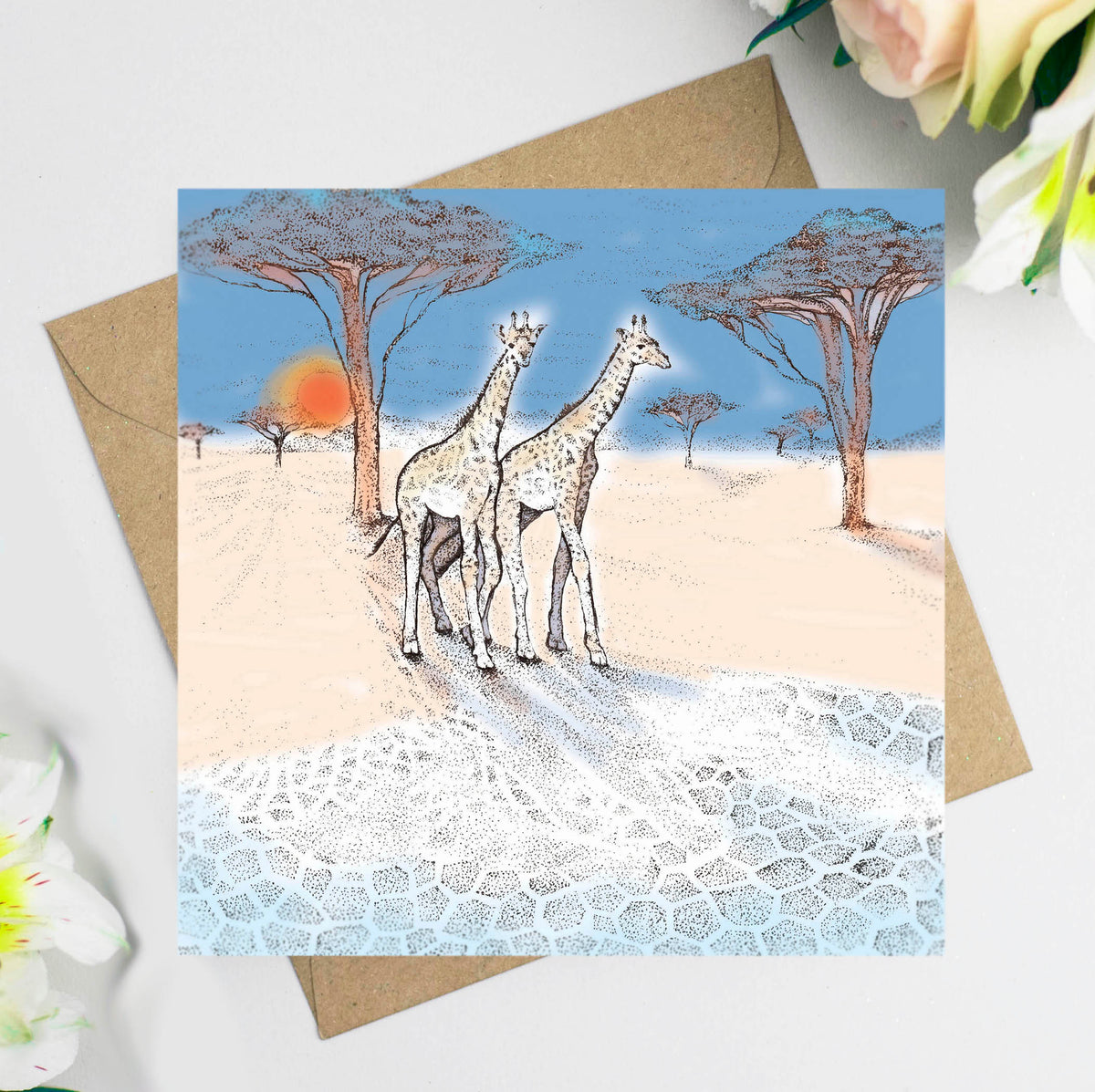 Wild Giraffes Hand Drawn Zoo Safari Blank Greeting Card