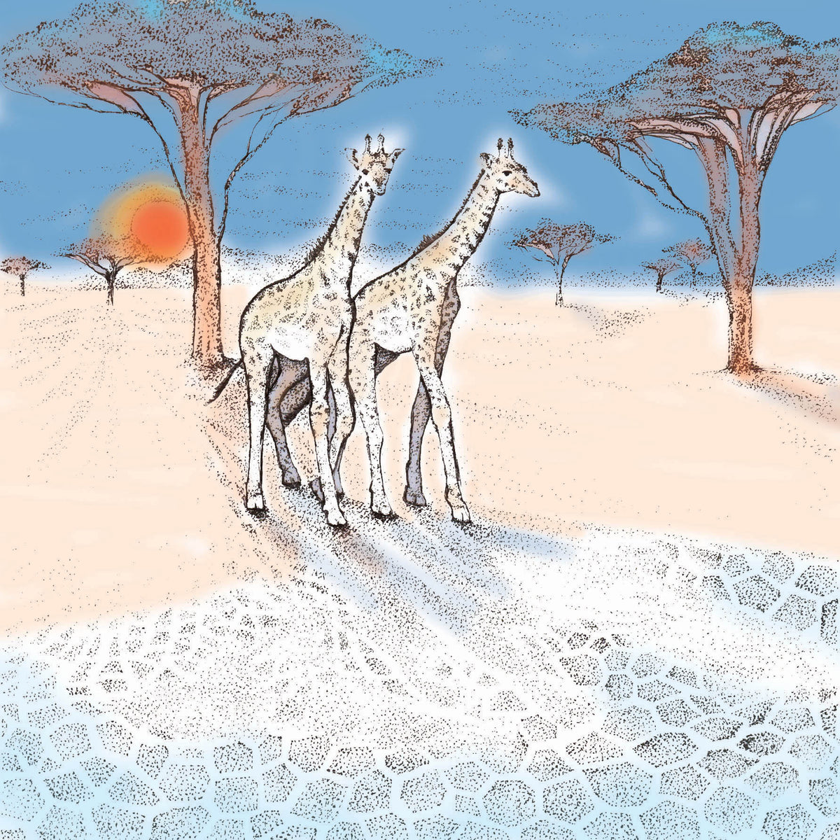 Wild Giraffes Hand Drawn Zoo Safari Blank Greeting Card