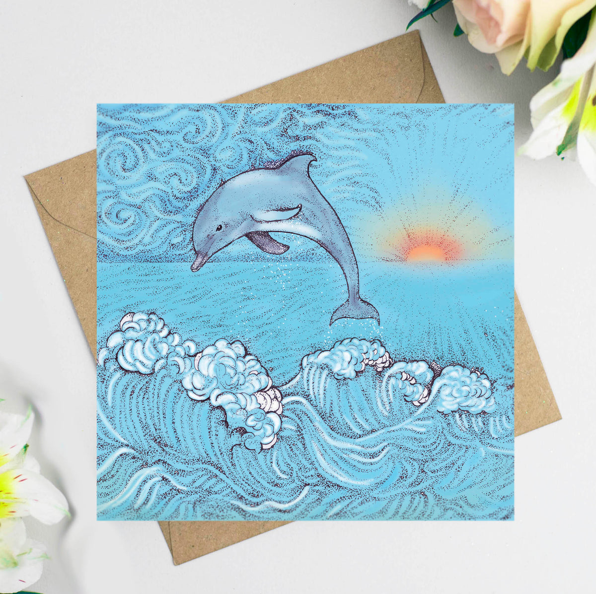 Dolphin Hand Drawn Art Ocean Blank Seaside Greeting Card