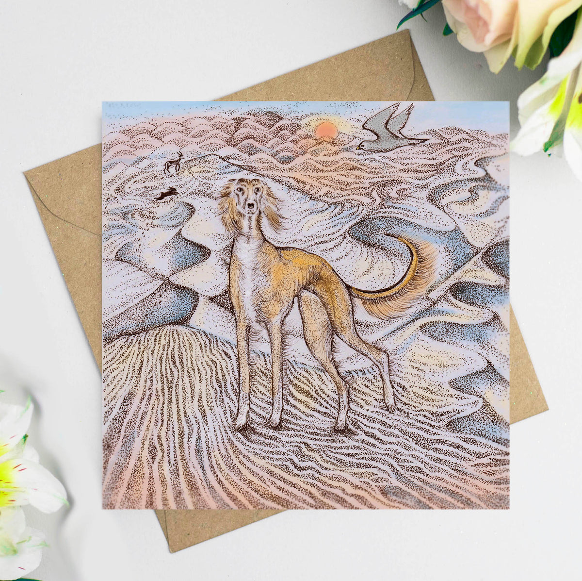 Saluki Dog Desert Hand Drawn Art Blank Greeting Card