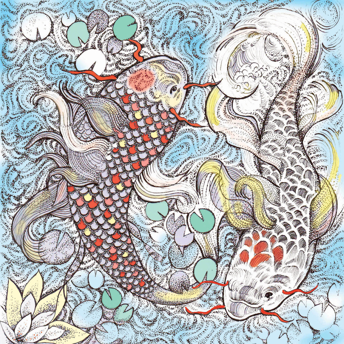Koi Carp Hand Drawn Art Blank Fish Greeting Card