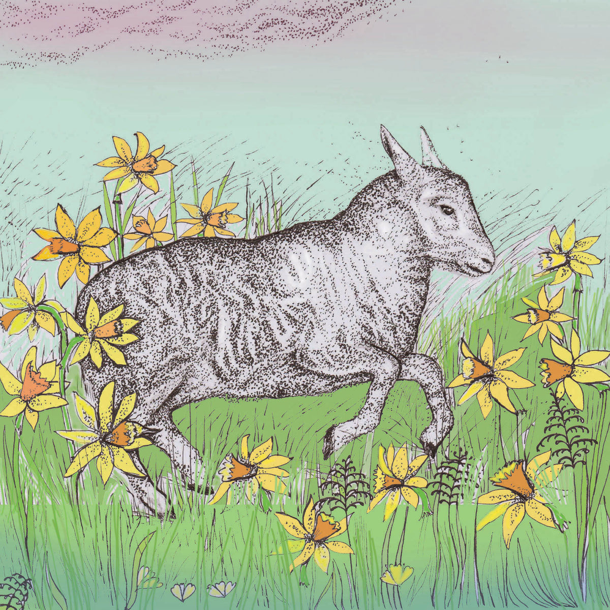 Spring Lamb Hand Drawn Sheep Art Blank Greeting Card