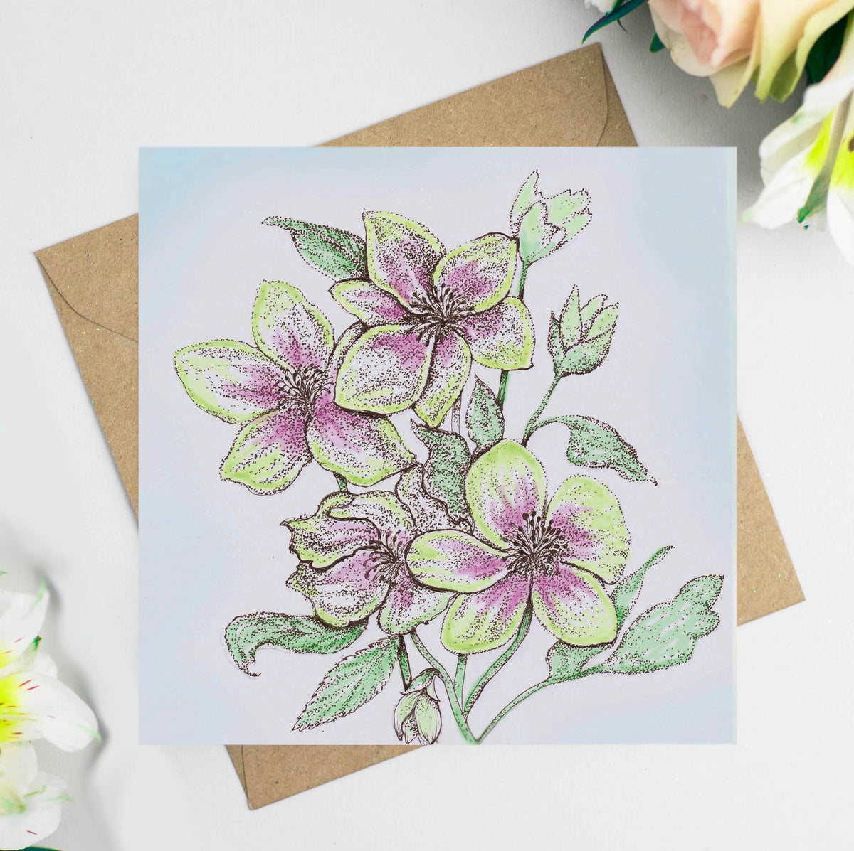 Hand Finished Floral Mixed Pack Of Ten Blank Greeting Cards