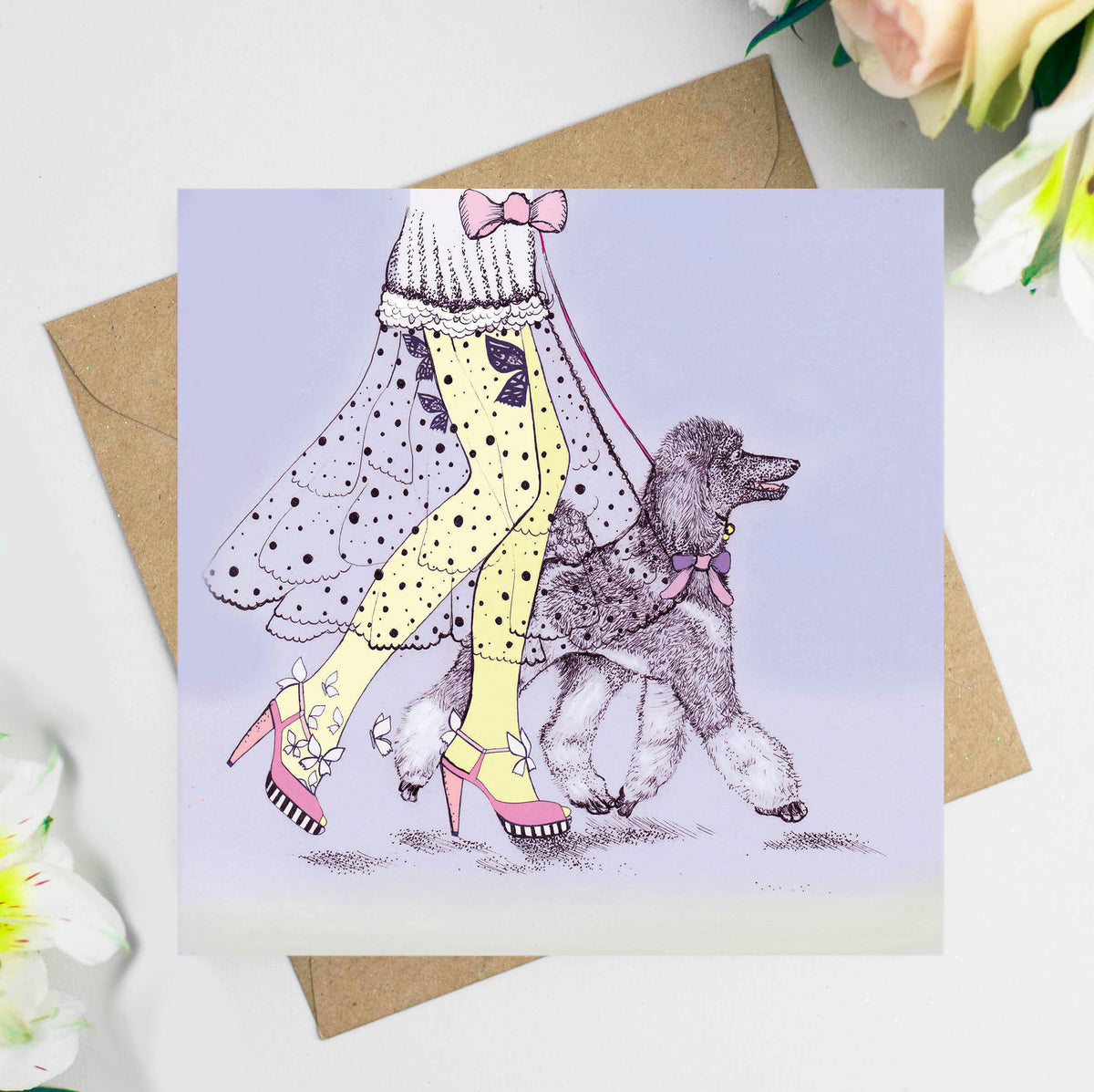 Poodle Fashion Hand Drawn Art Blank Dog Greeting Card