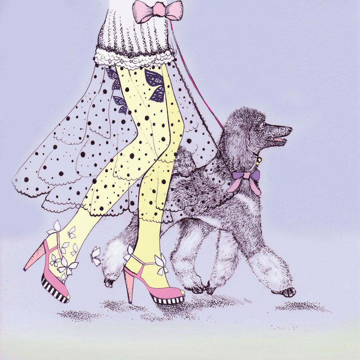 Poodle Fashion Hand Drawn Art Blank Dog Greeting Card