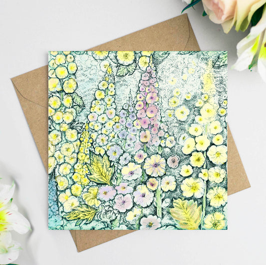 Delphiniums Hand Drawn Art Floral Blank Greeting Card