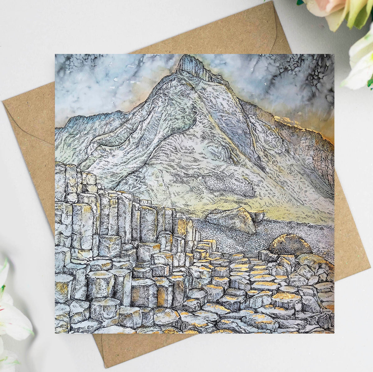 Giants Causeway Landscape Hand Drawn Blank Greeting Card