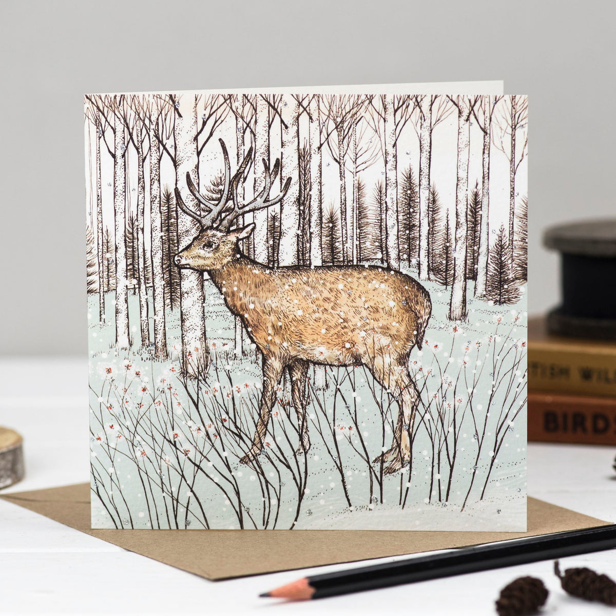 Reindeer Hand Drawn Art Blank Deer Winter Greeting Card