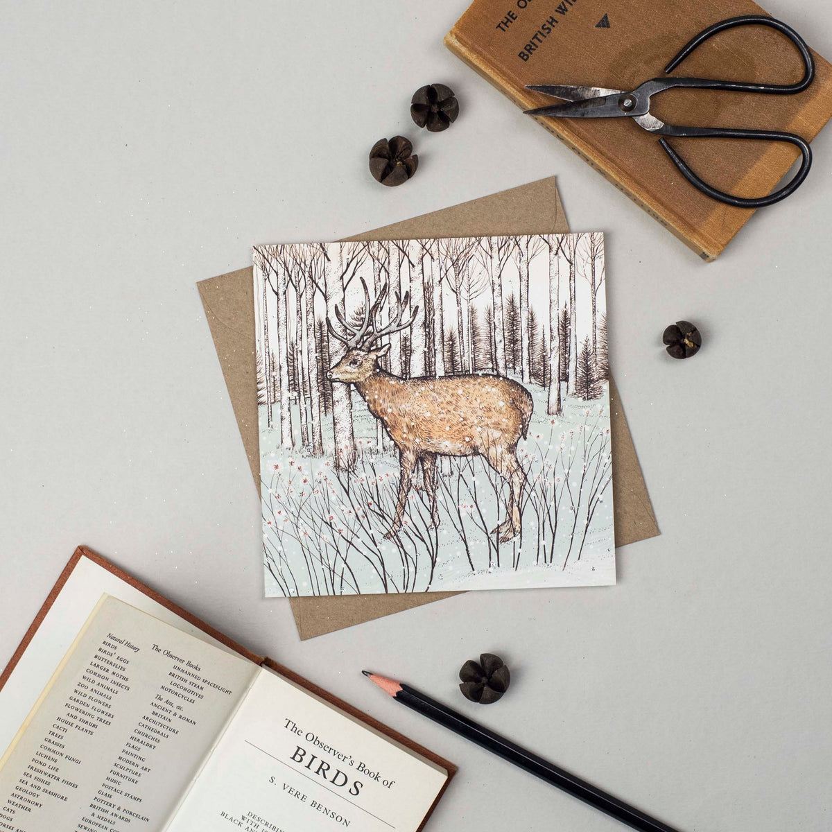 Reindeer Hand Drawn Art Blank Deer Winter Greeting Card