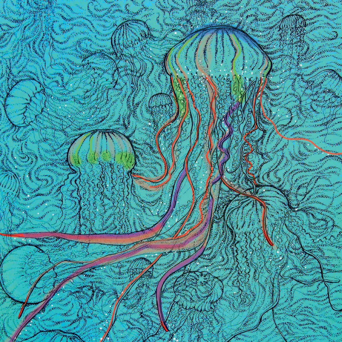 Jellyfish Hand Drawn Art Blank Ocean Sea Greeting Card