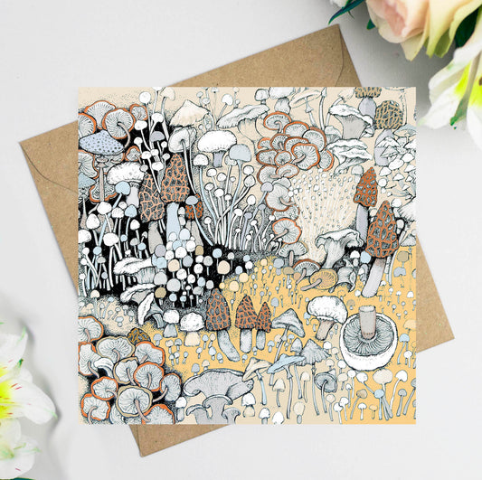 Mushrooms Hand Drawn Art Blank Greeting Card
