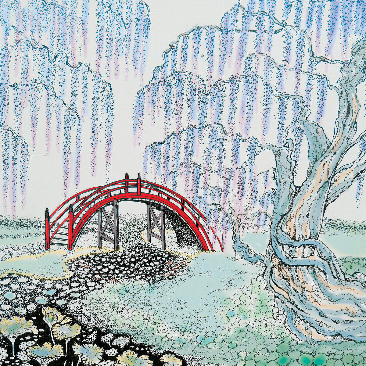 Wisteria Hand Drawn Bridge Nature Blank Greeting Card – Fay's Studio