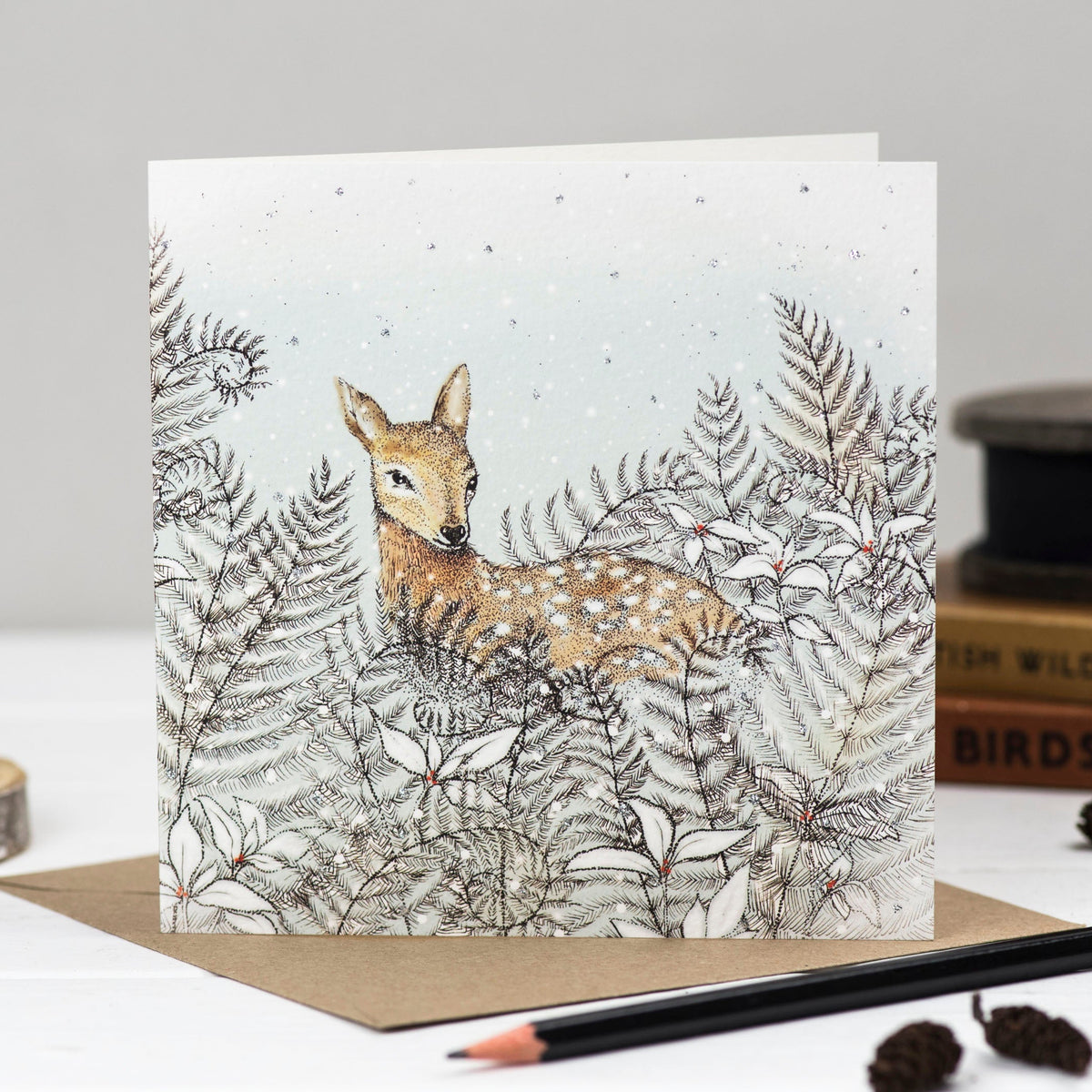 Doe Hand Drawn Art Christmas Blank Deer Greeting Card